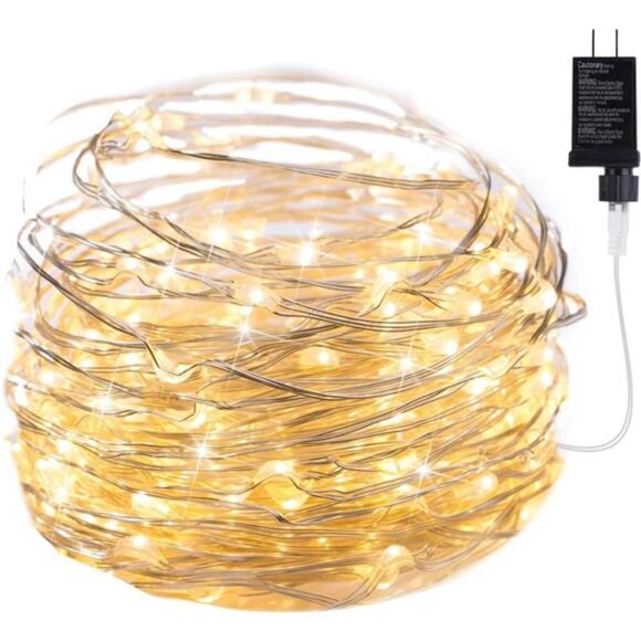 Fairy Lights Plug in, 33Ft 100 LEDs Waterproof Silver Wire Firefly Lights - Picture 1 of 8